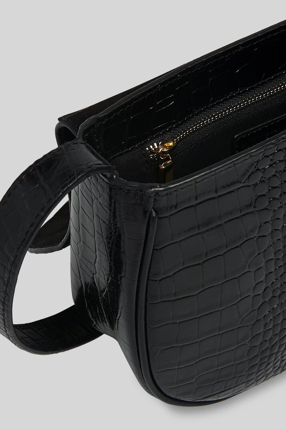 Leon Croc Saddle Bag Black