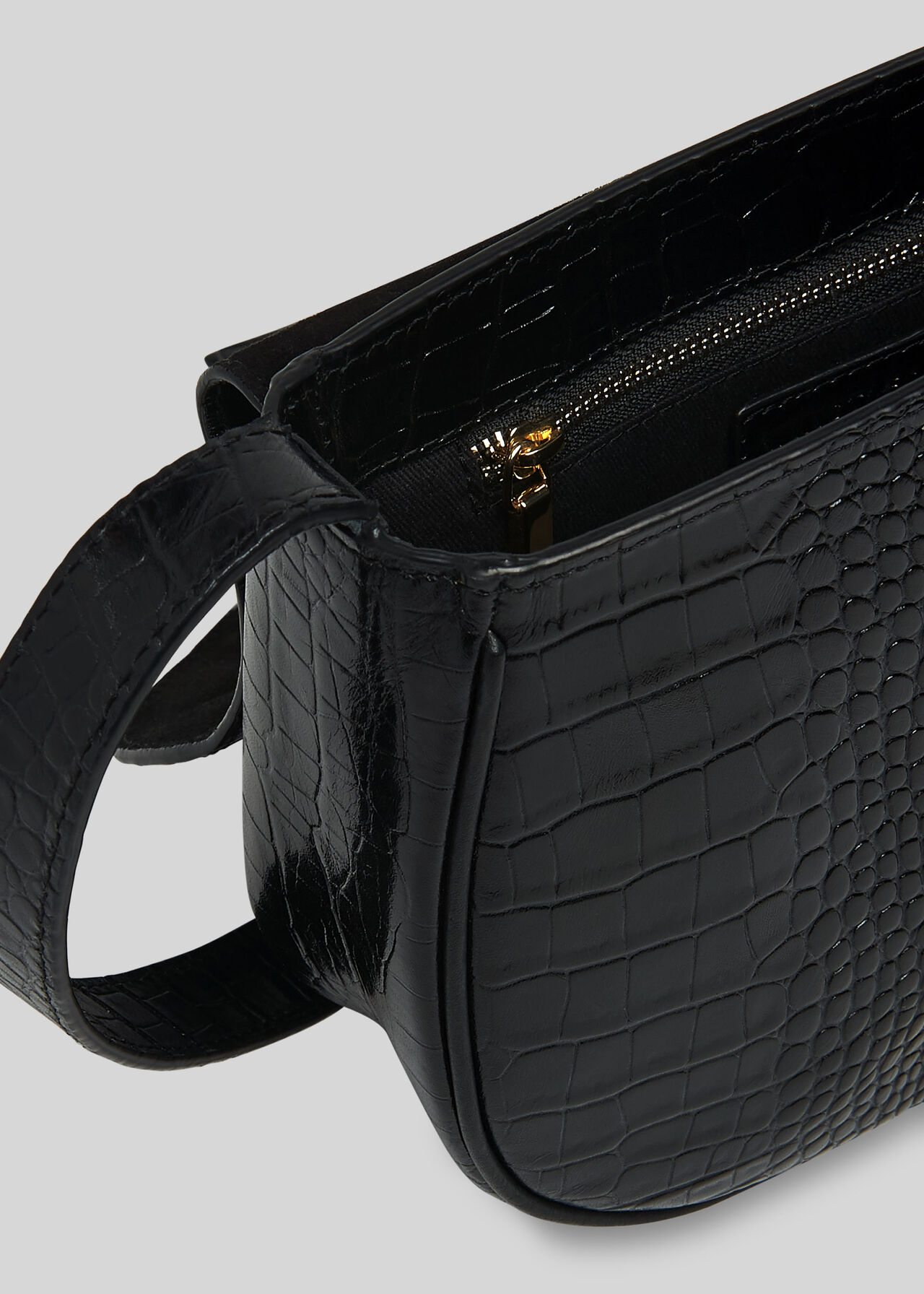 Leon Croc Saddle Bag Black