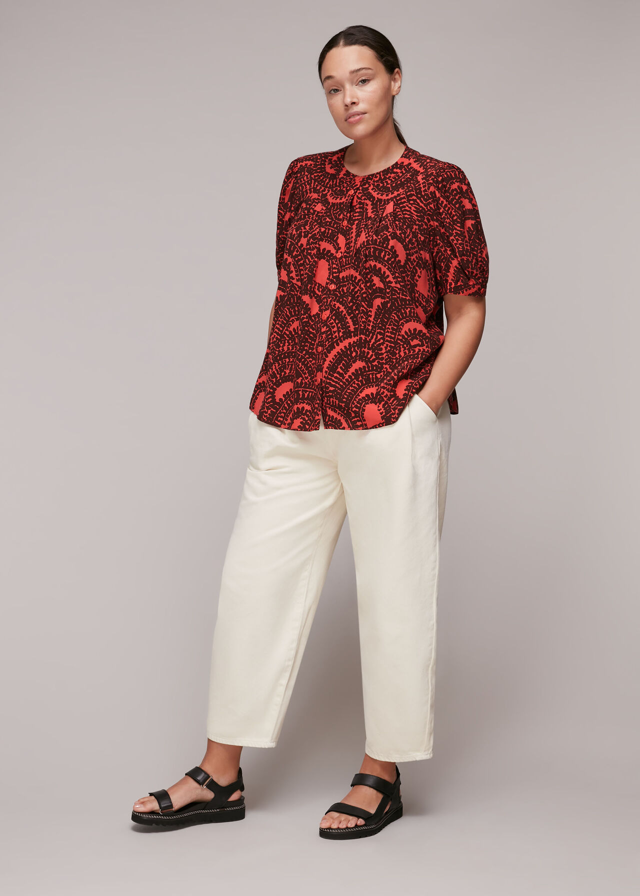 Scallop Stamped Print Blouse