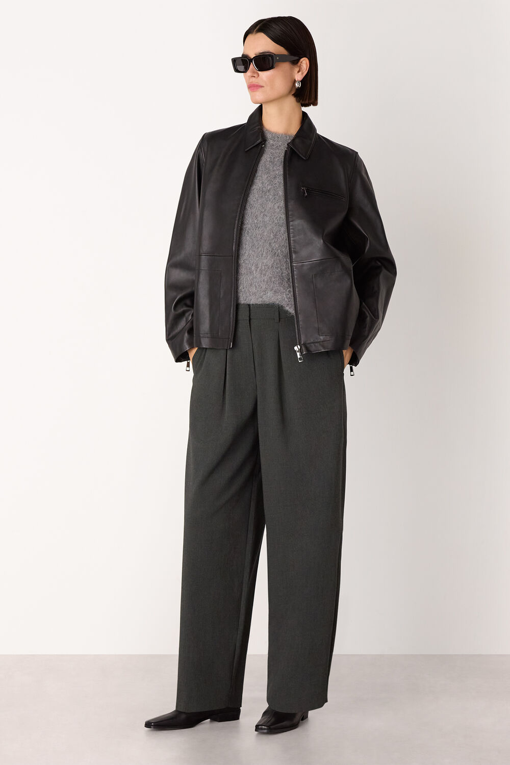 Dark Grey Petite Wool Blend Barrel Trouser