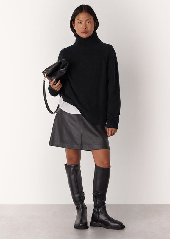 Black Petite Cashmere Roll Neck