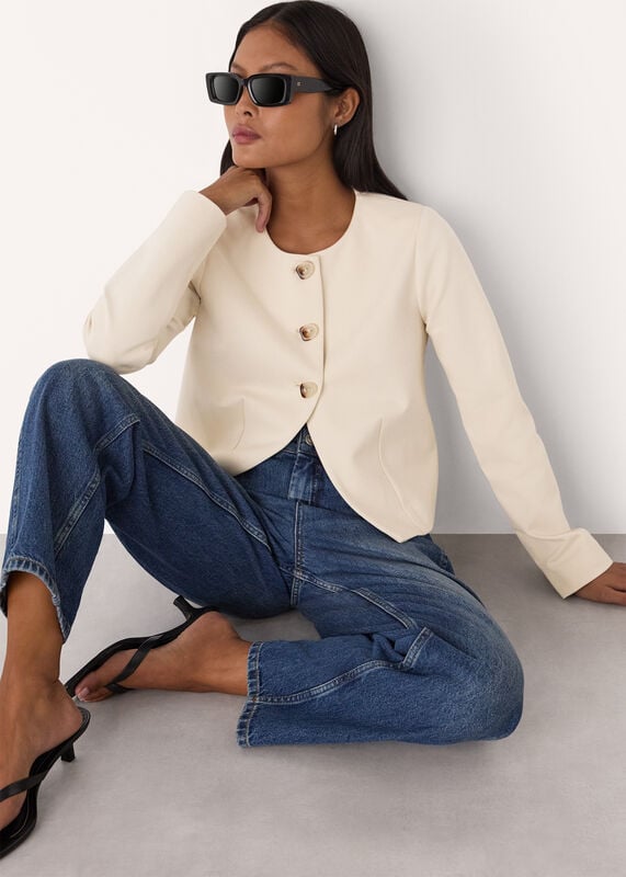 Ivory Petite Anne Ponte Button Jacket