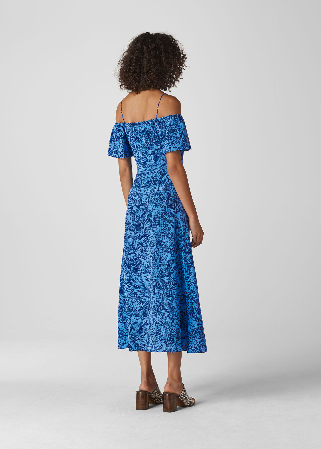 Bardot Snake Print Silk Dress Blue/Multi