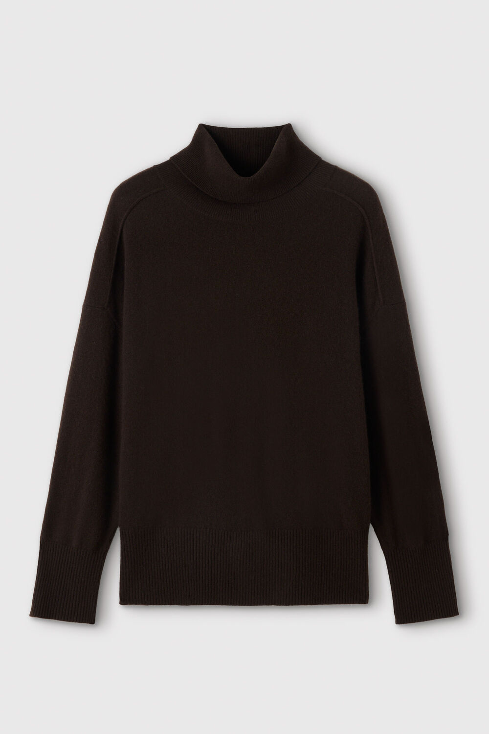 Brown Cashmere Seam Roll Neck Knit