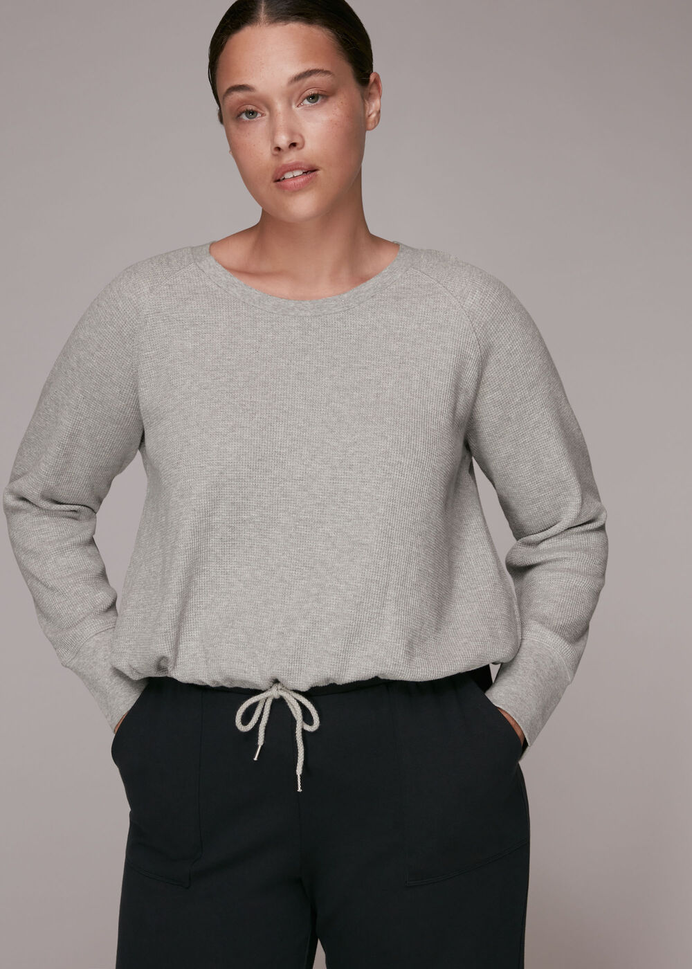 Waffle Lounge Drawcord Top Grey Marl