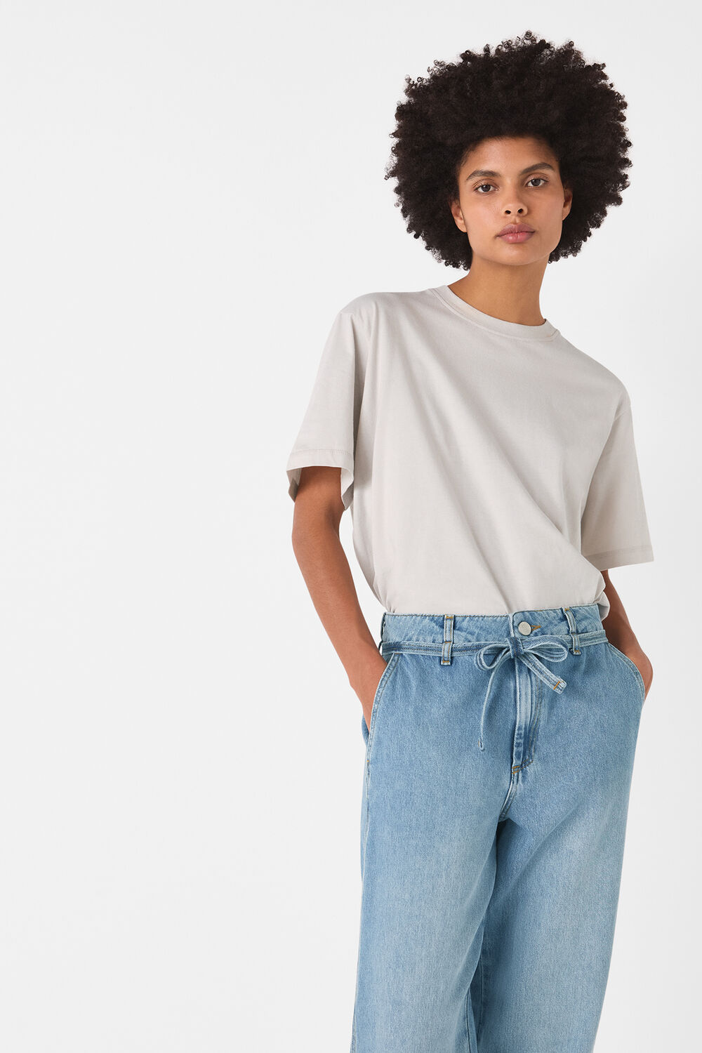 Tie Waist Barrel Leg Jean