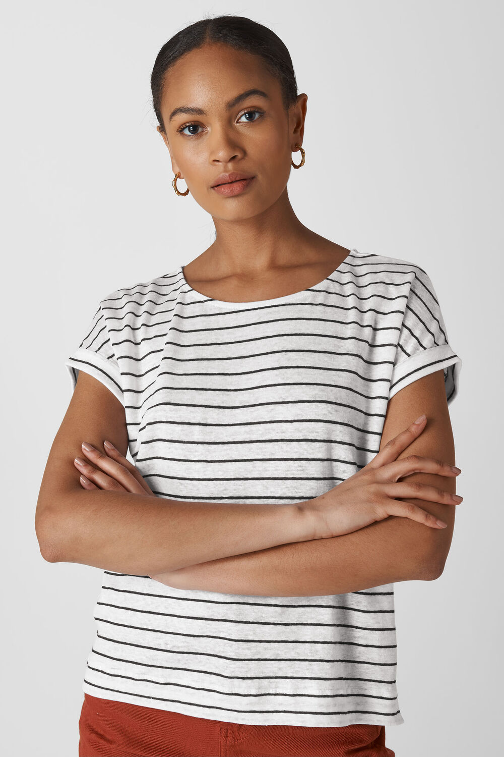 Stripe Relaxed Linen Tee Black and White