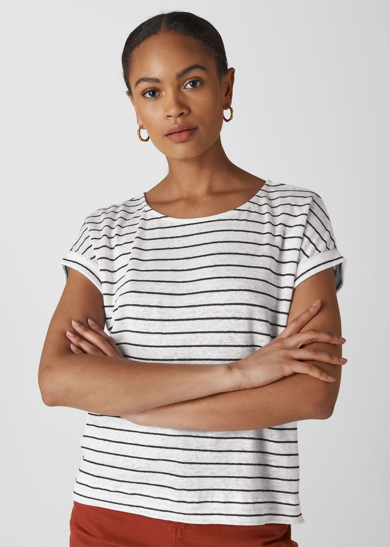 Stripe Relaxed Linen Tee Black and White