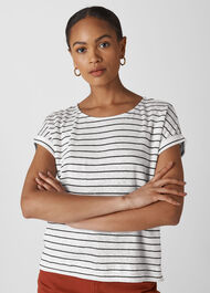 Stripe Relaxed Linen Tee Black and White