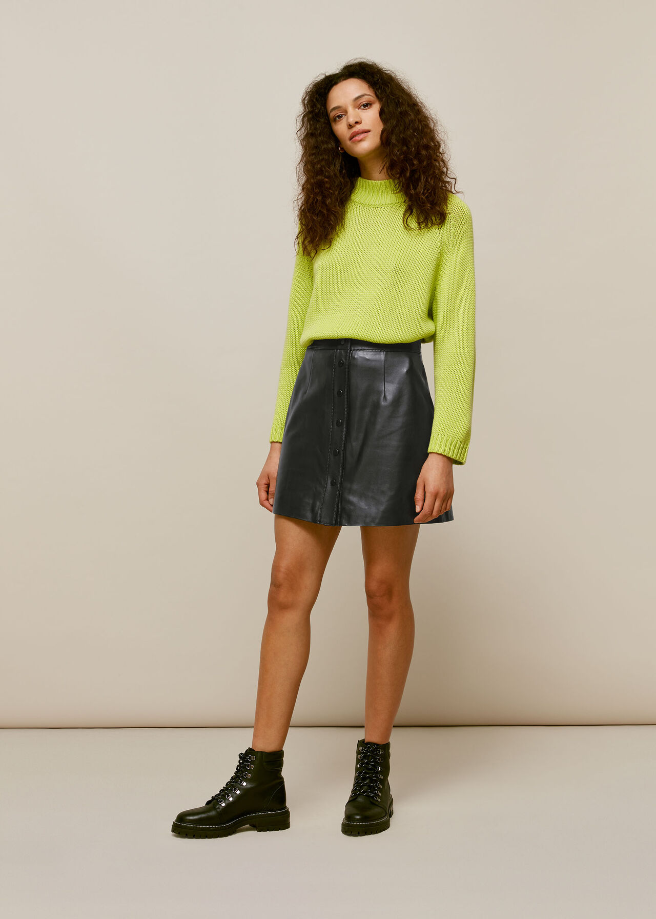 Black Abella Leather Button Skirt | WHISTLES
