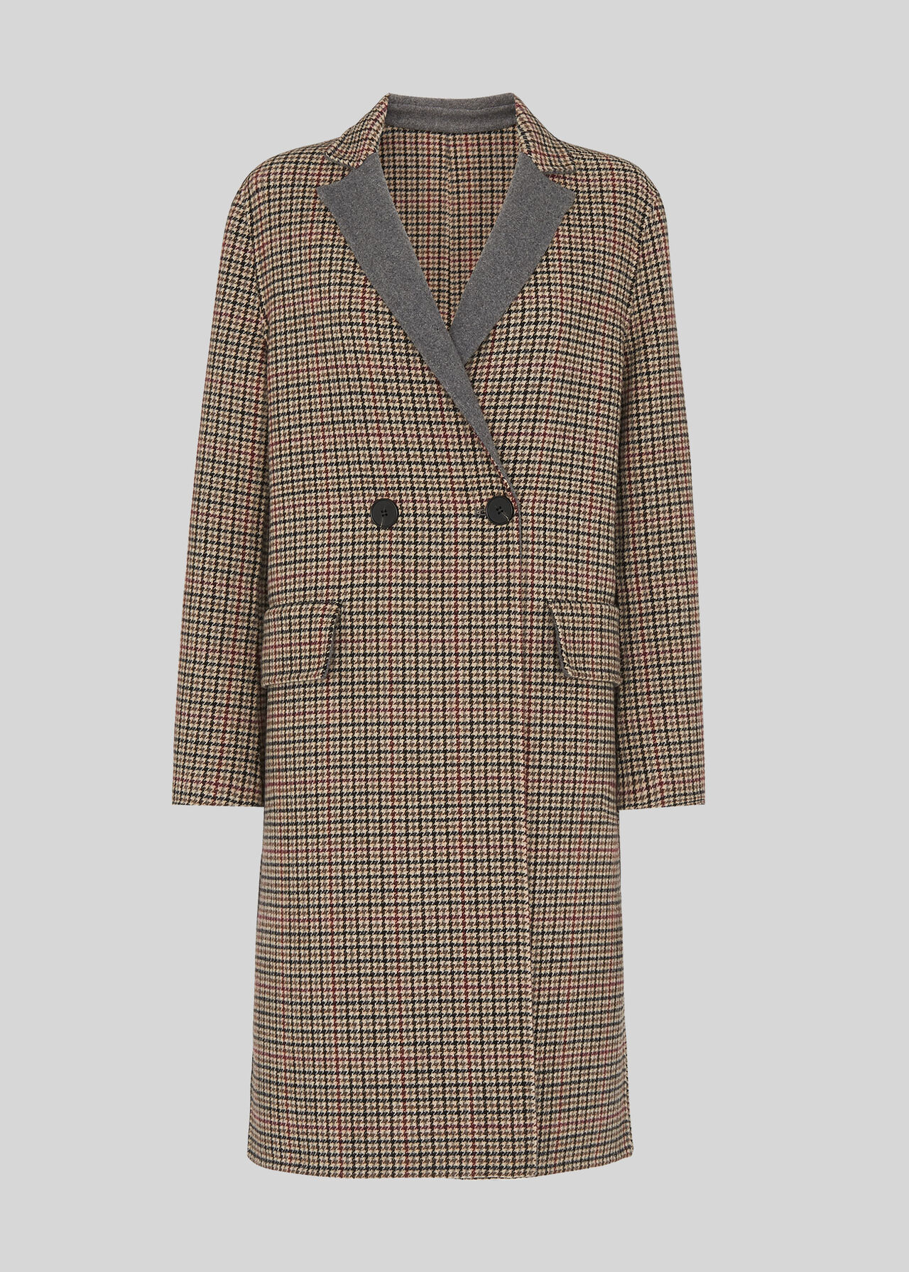 Check Double Faced Wool Coat Multicolour