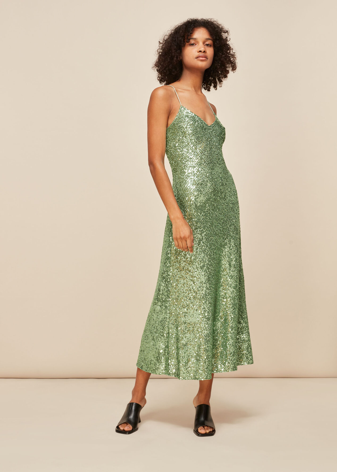 Green Dagma Sequin Slip Dress WHISTLES