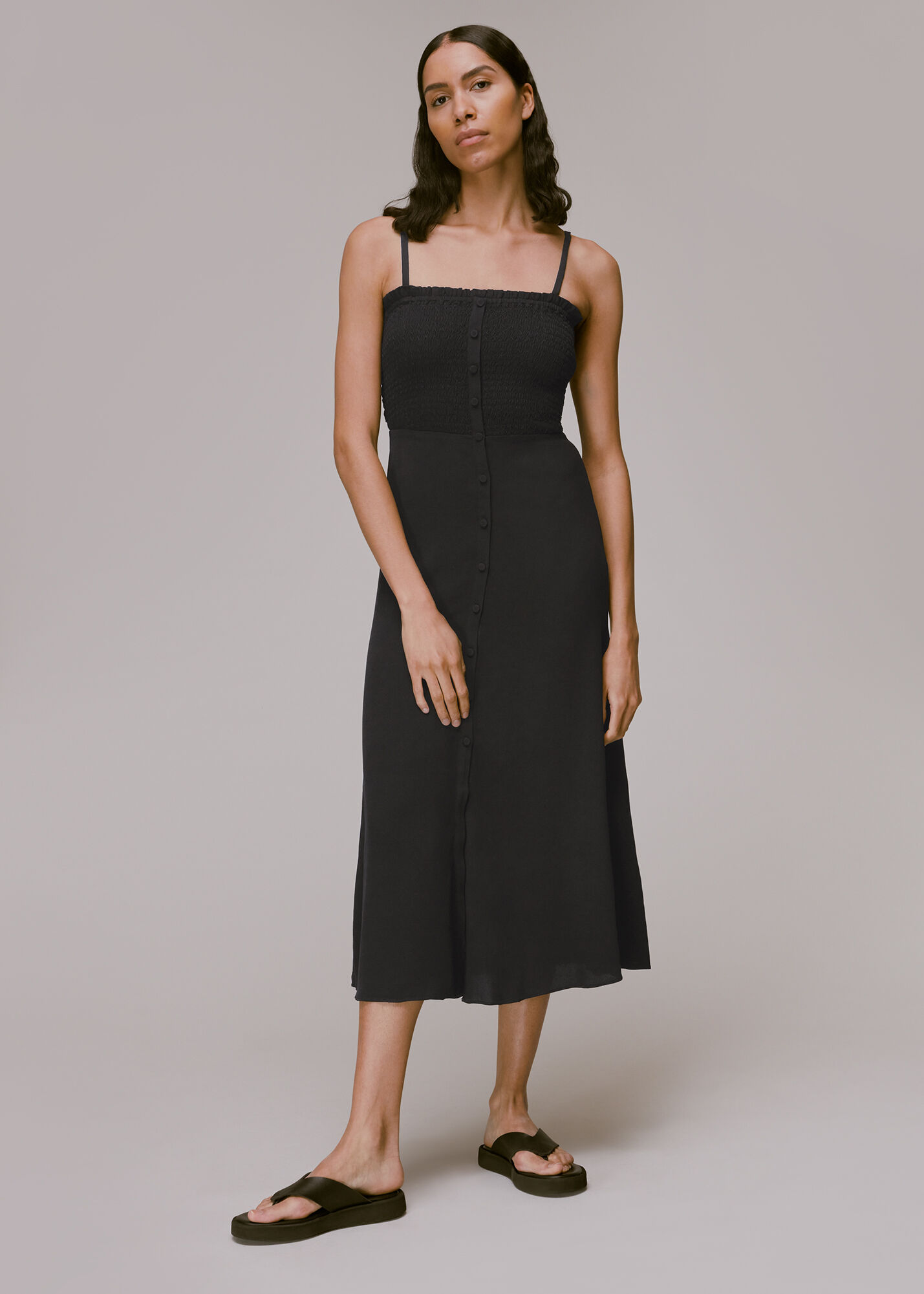Black smocked dress best sale