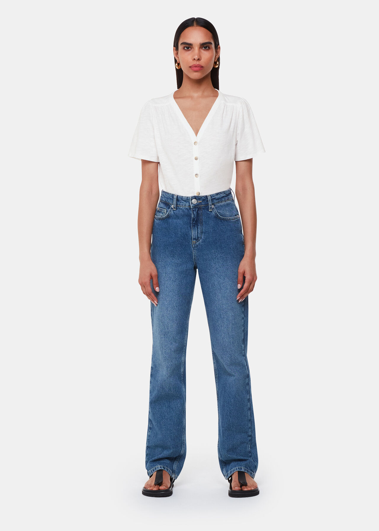Maeve V Neck Button Front Tee