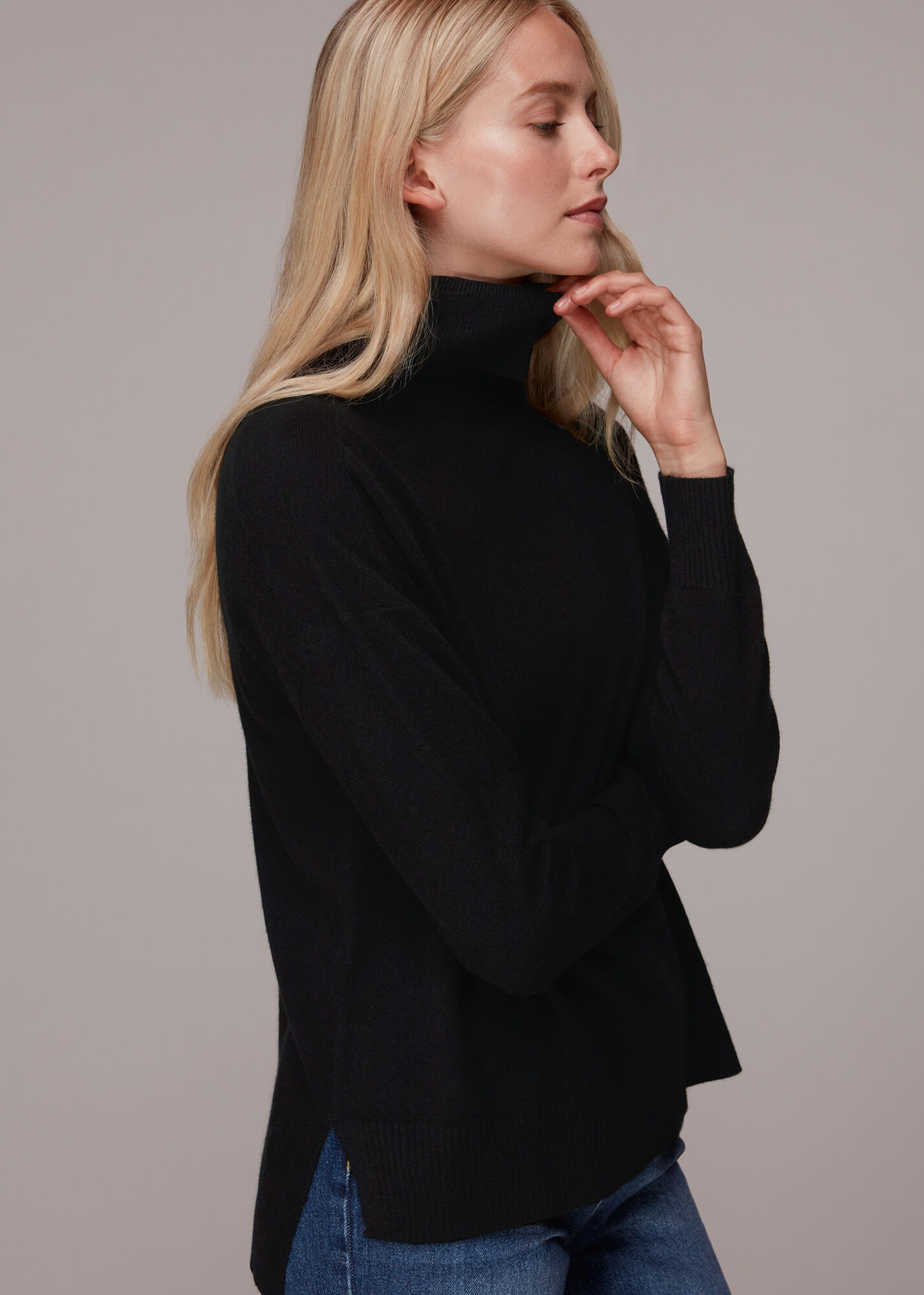 black cashmere roll neck