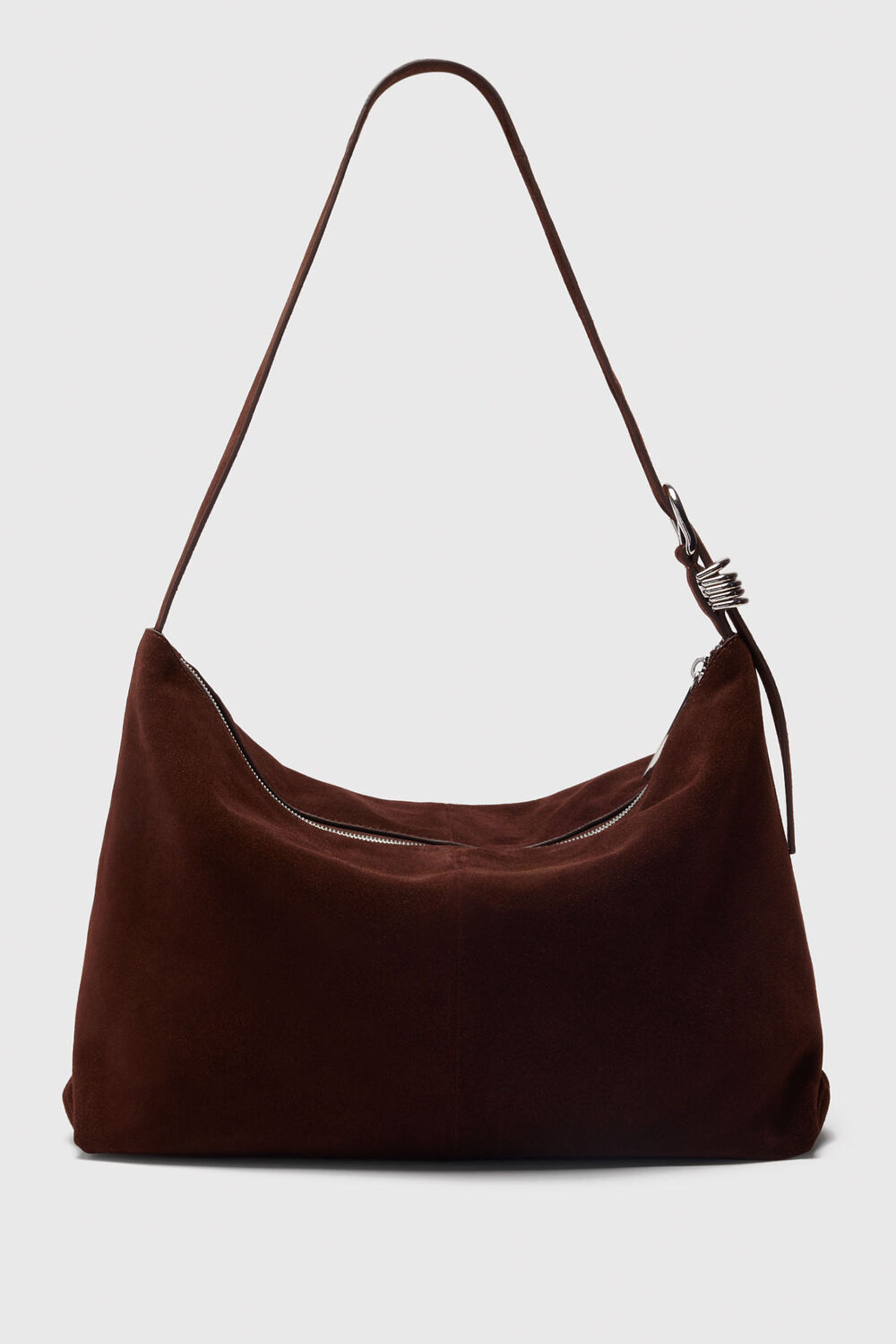 Chocolate Ring Detail Suede Shoulder Bag