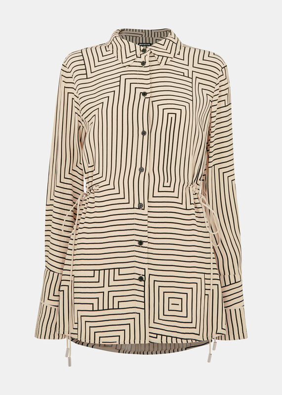 Ivory Angled Stripe Tie Detail Shirt