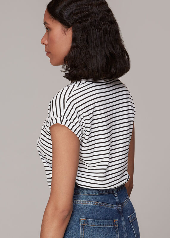 Black Willa Stripe V Neck Tee