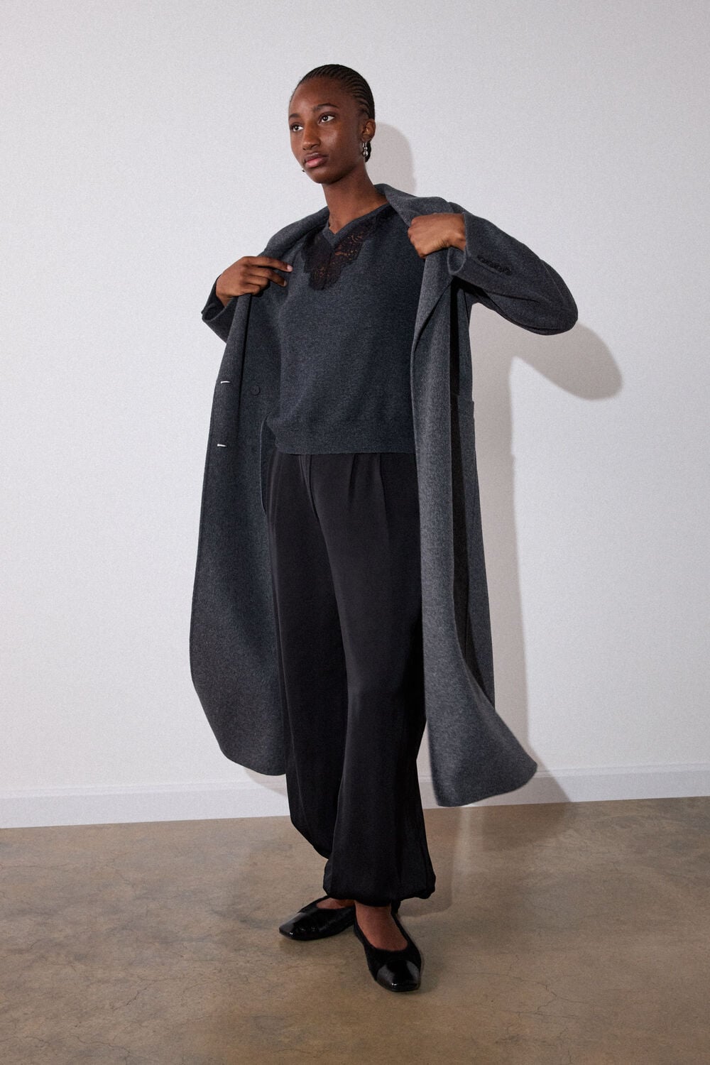 Dark Grey Wool Mix Lace Trim Knit