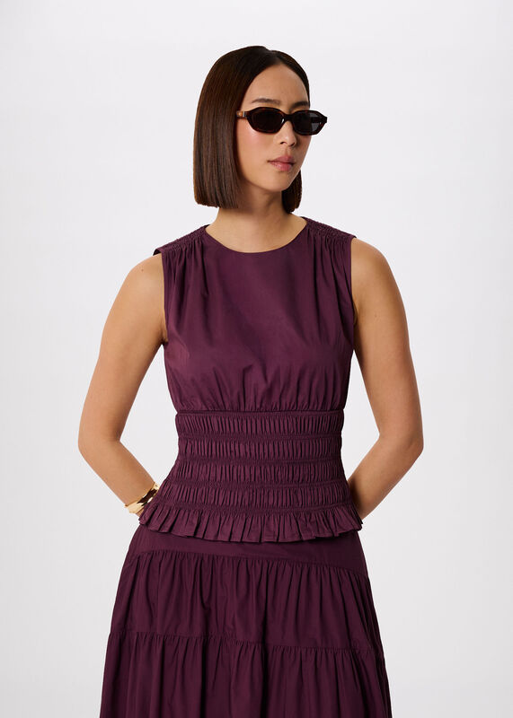 Plum Cotton Shirred Tank
