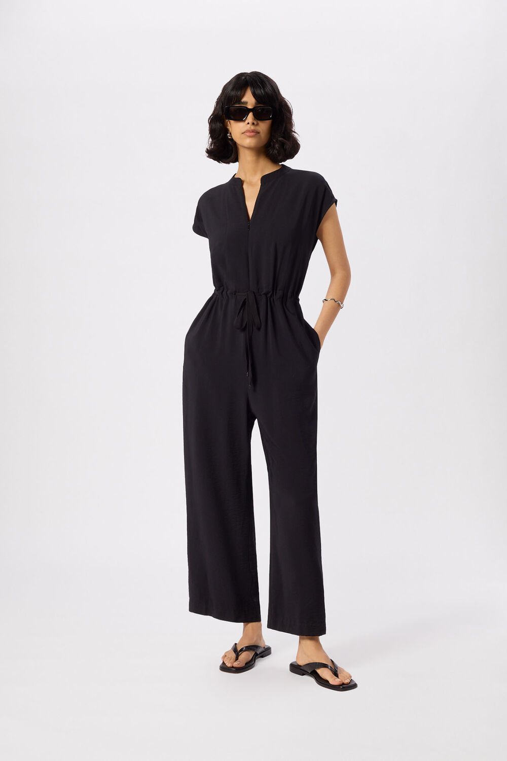 Black Sleeveless Drawstring Jumpsuit