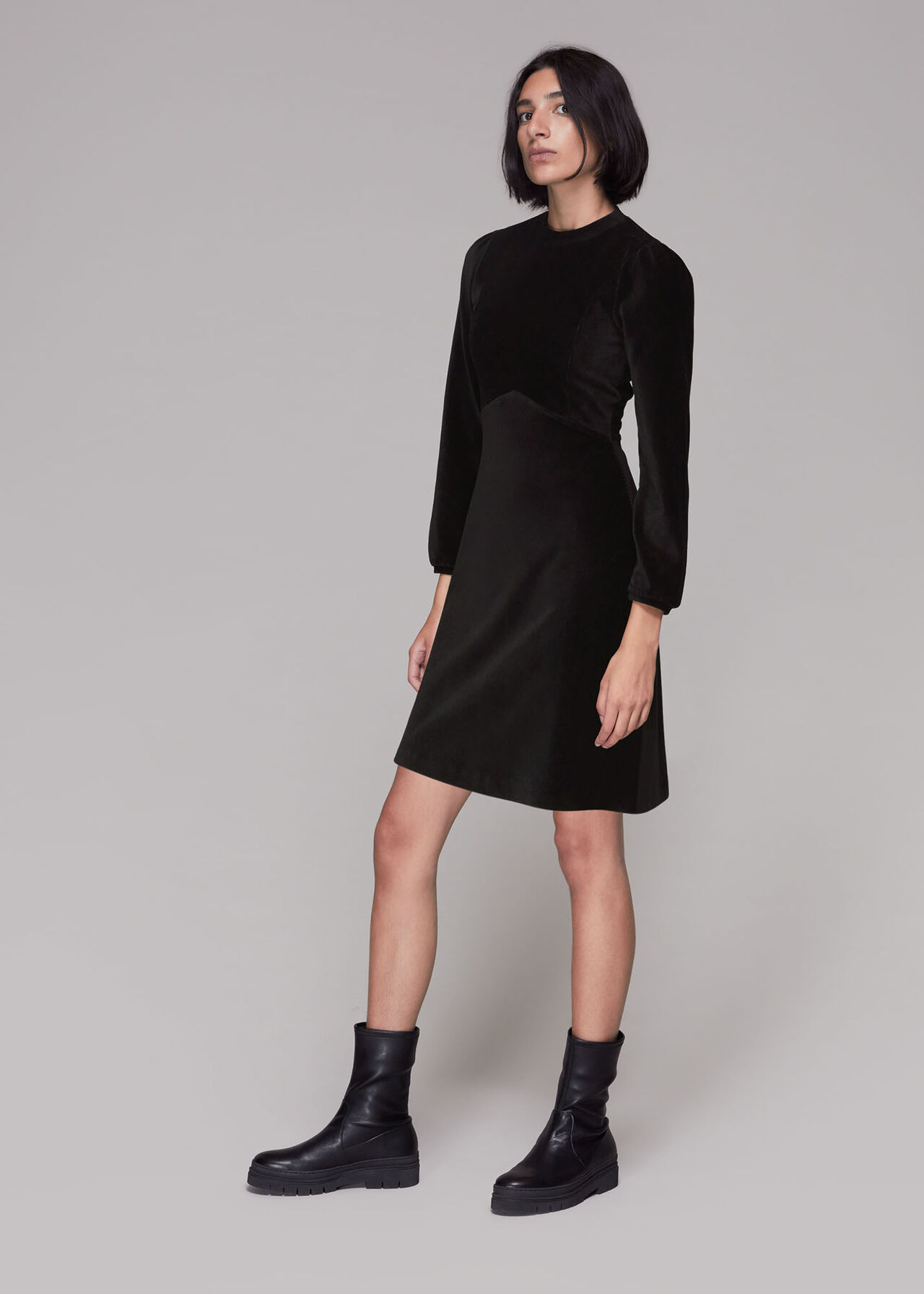 Black Cord Velvet Jersey Dress | WHISTLES