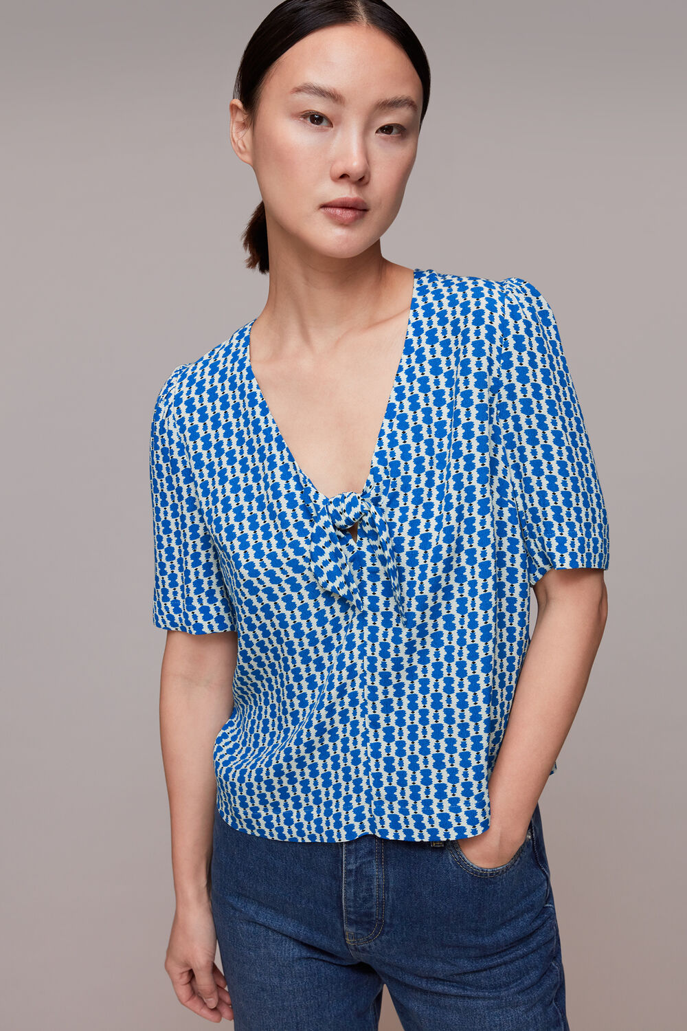 Blue Vertical Stack Bow Top
