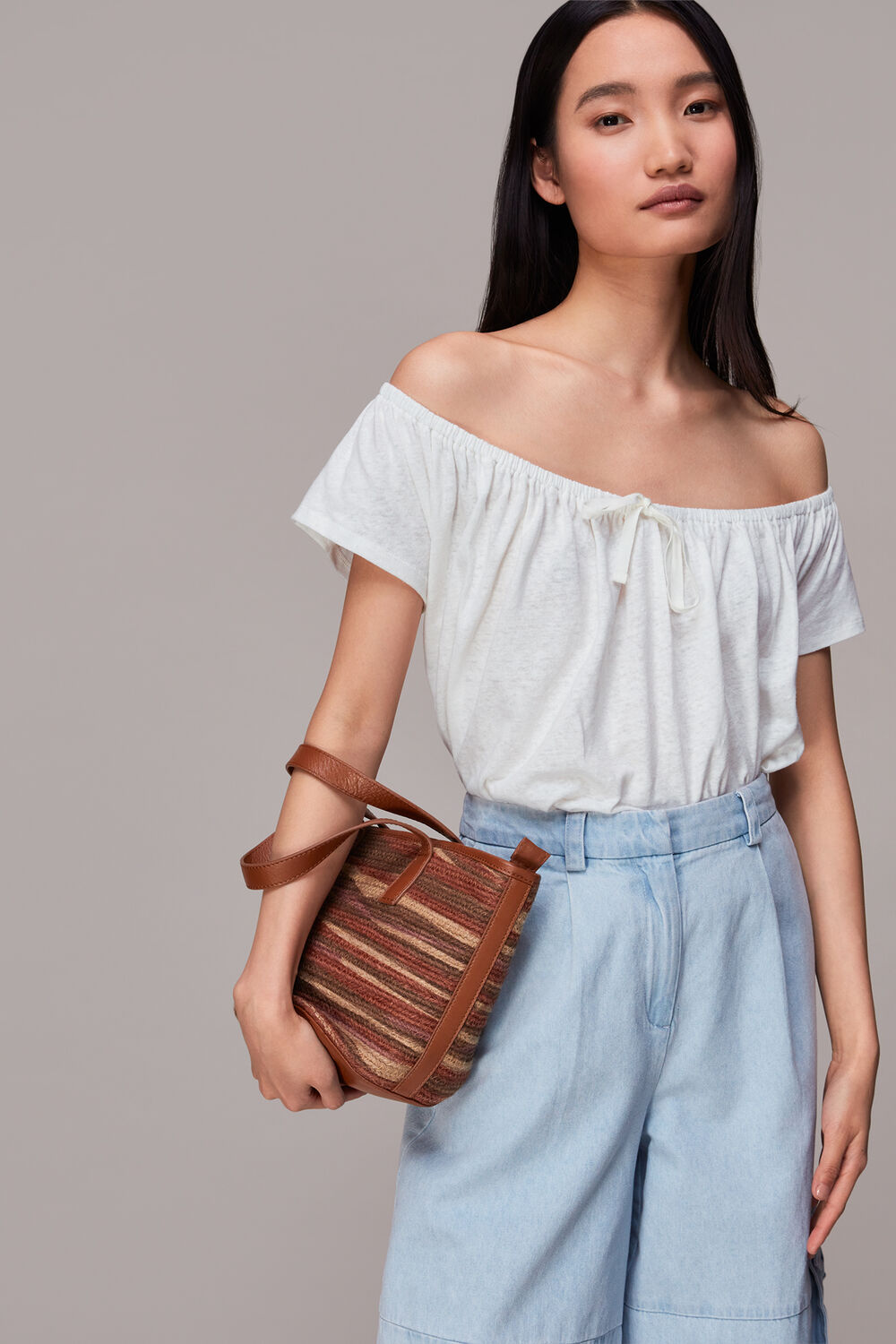 Drawstring Linen Bardot Top