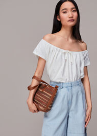 Drawstring Bardot Linen Top