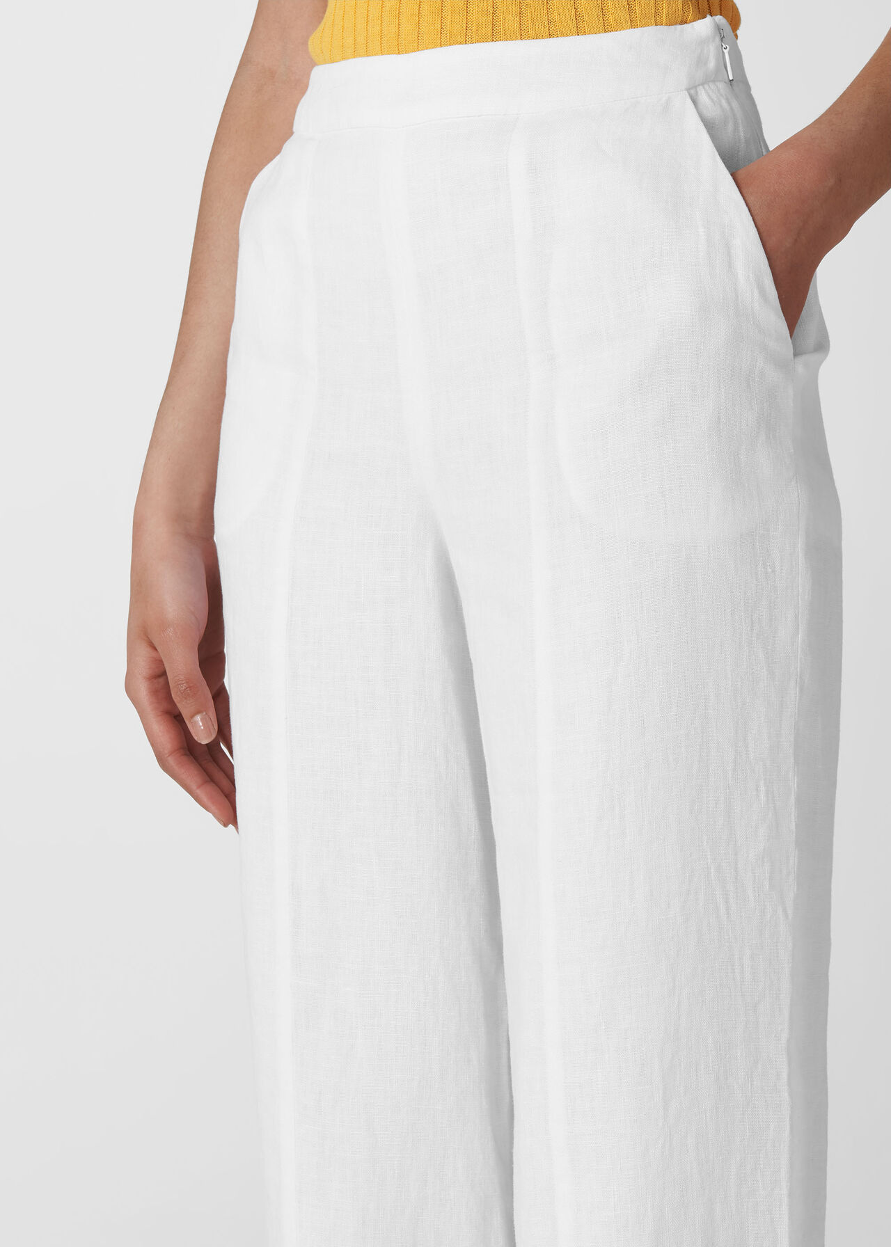 Linen Cropped Wide Leg Trouser White