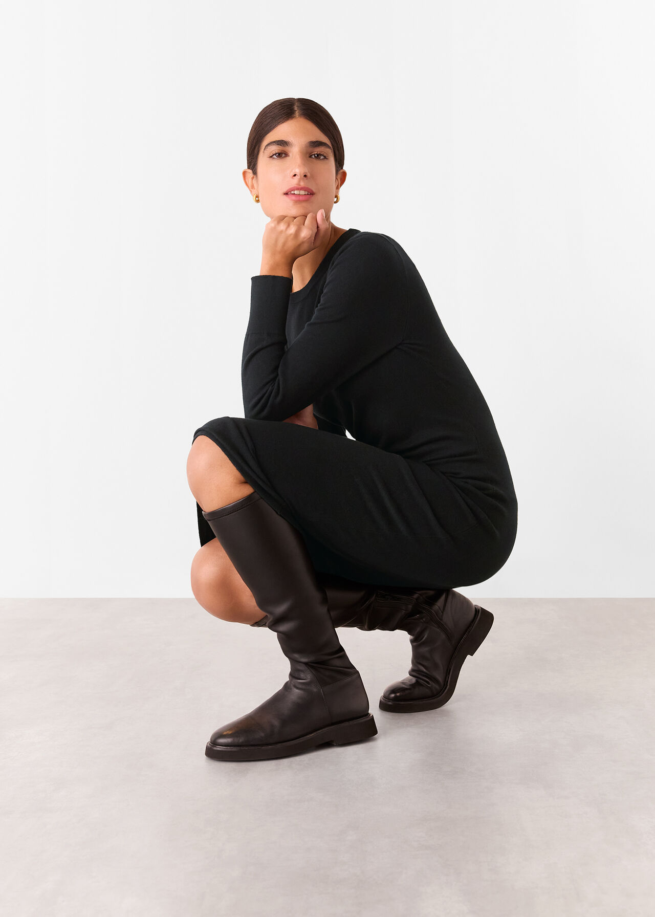Gathered Side Midi Knit Dress