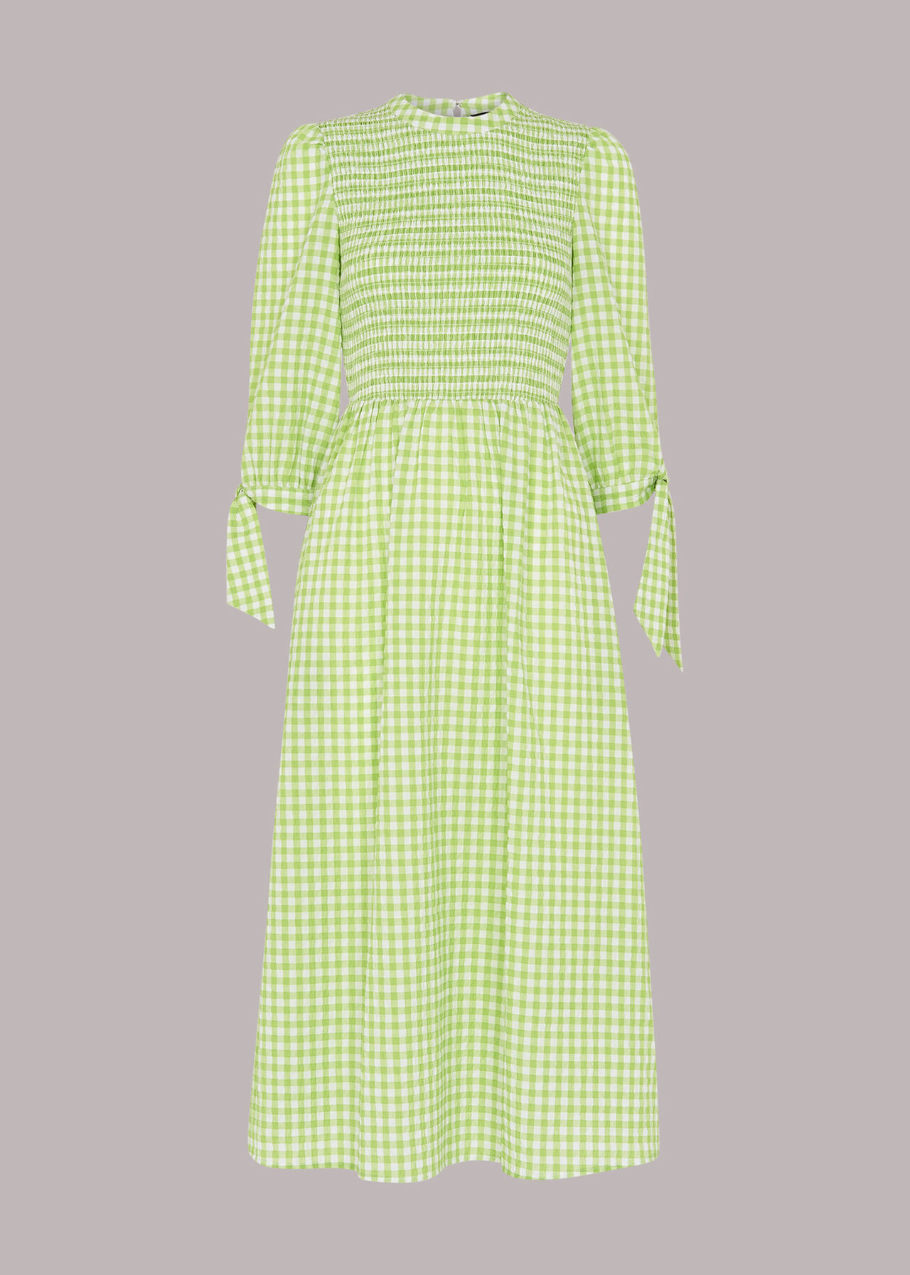 Gingham Check Shirred Dress
