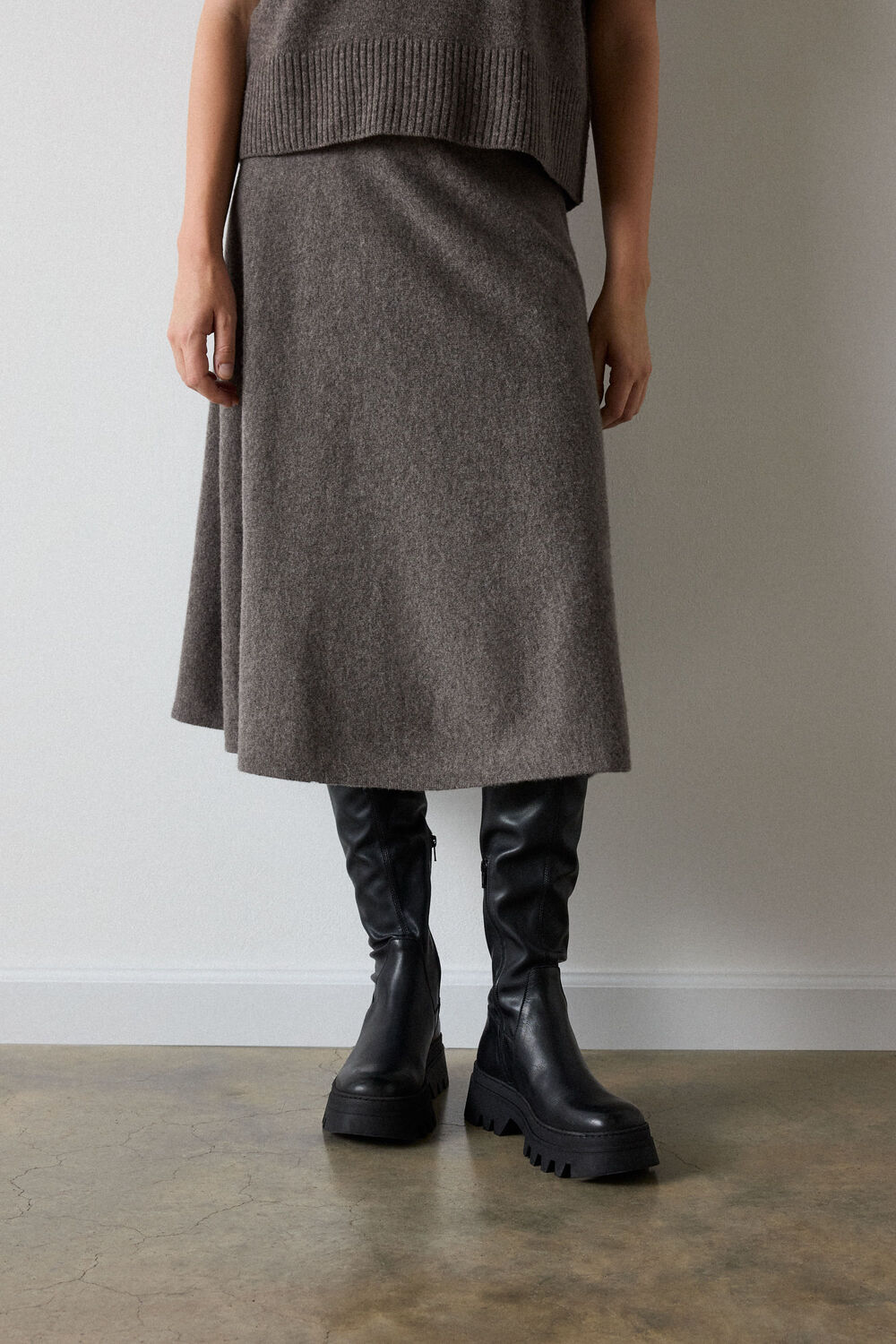 Neutral Petite Wool Knitted Midi Skirt