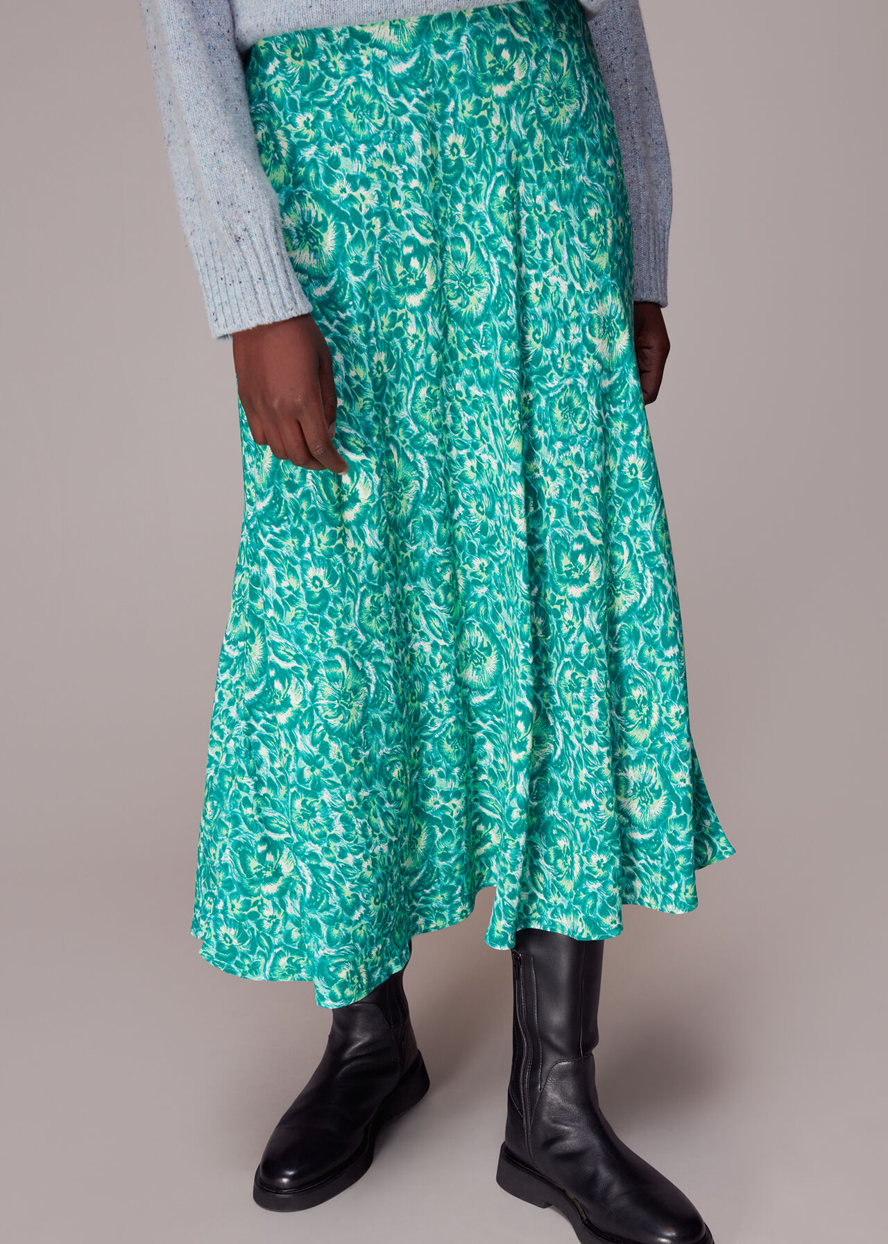 Clouded Floral Bias Cut Skirt