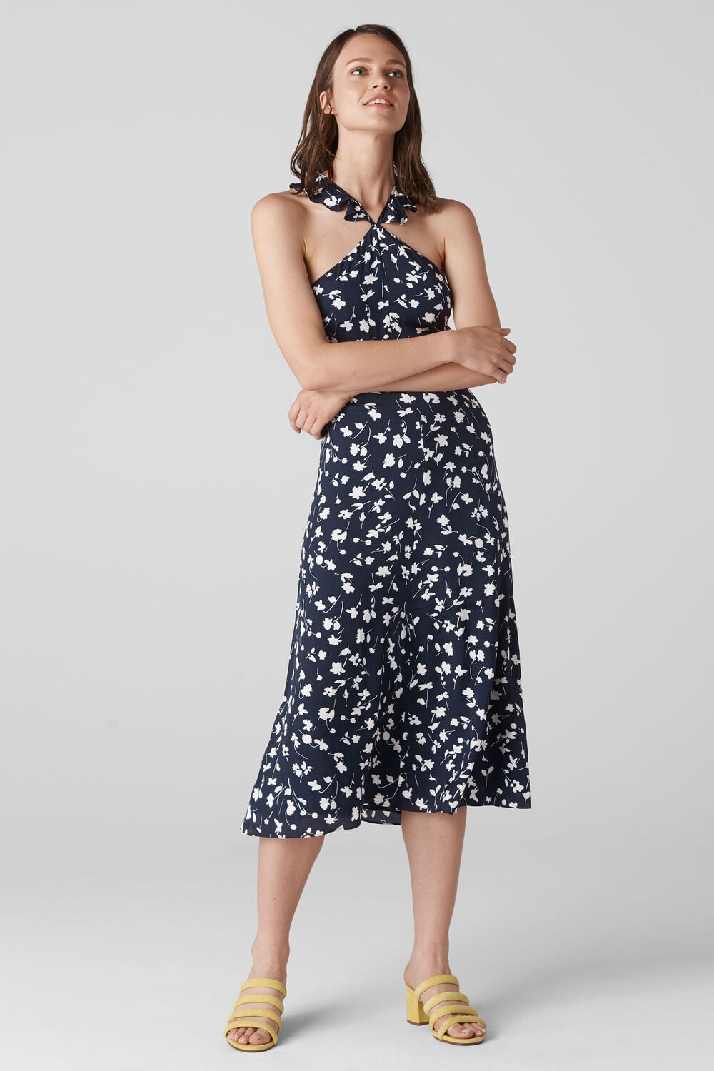 Celia Print Frill Detail Dress Navy/Multi