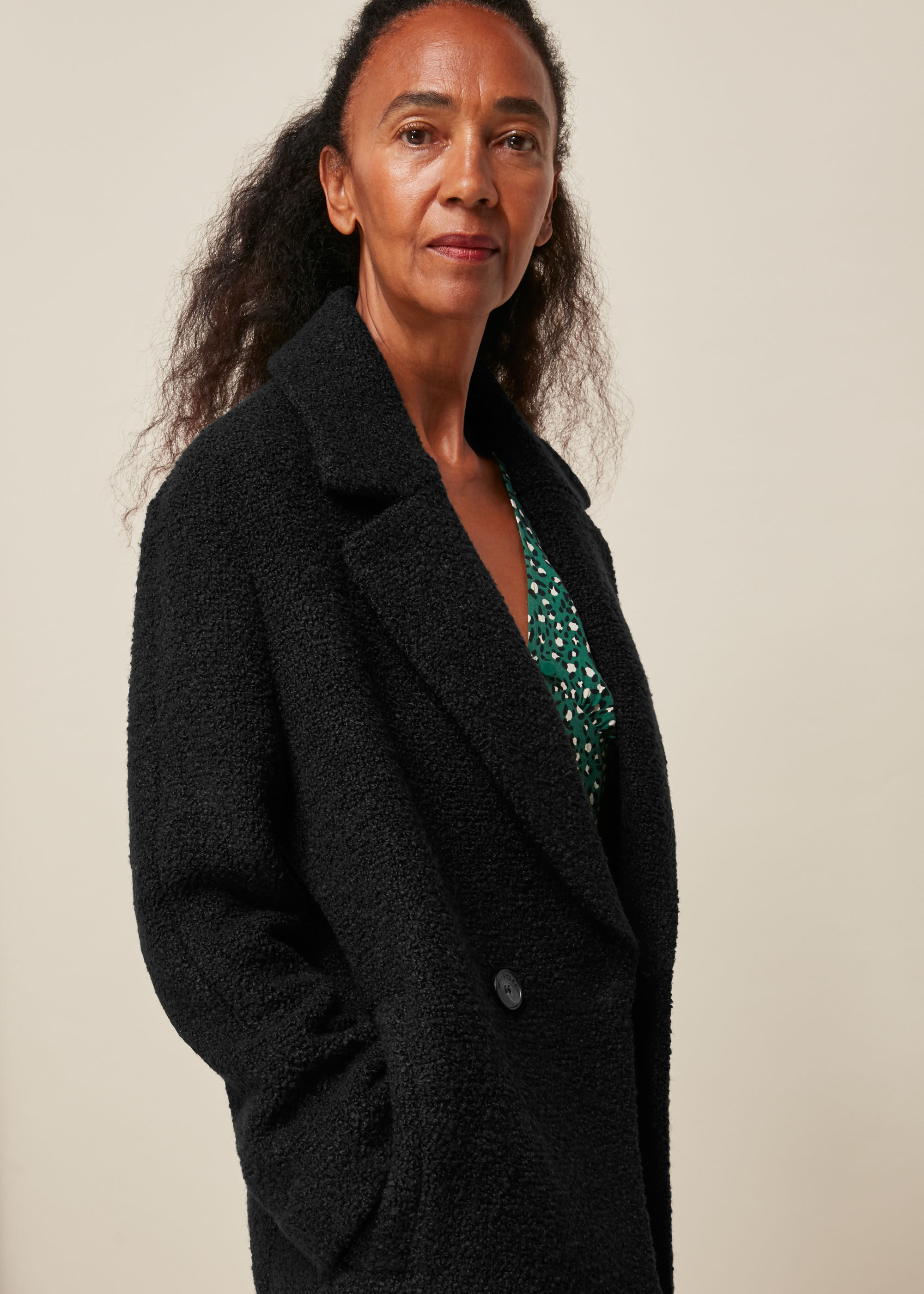 Black boucle coat deals womens