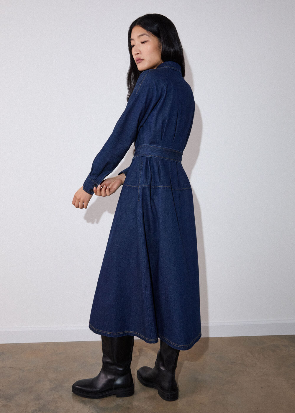 Waisted Midi Shirt Dress