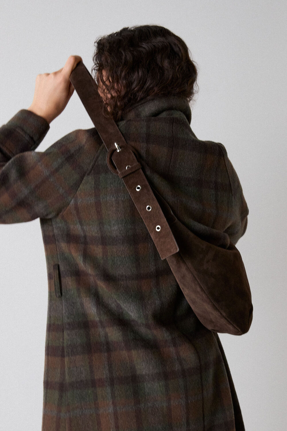 Chocolate Sia Suede Curved Crossbody Bag