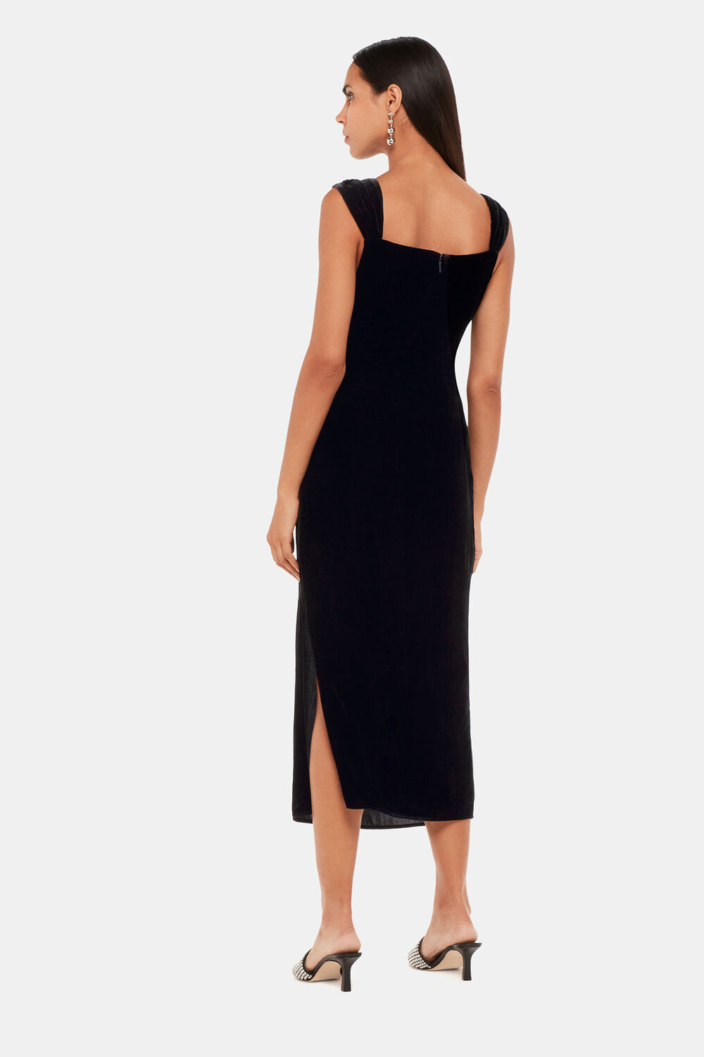 Black Draped Velvet Midi Dress