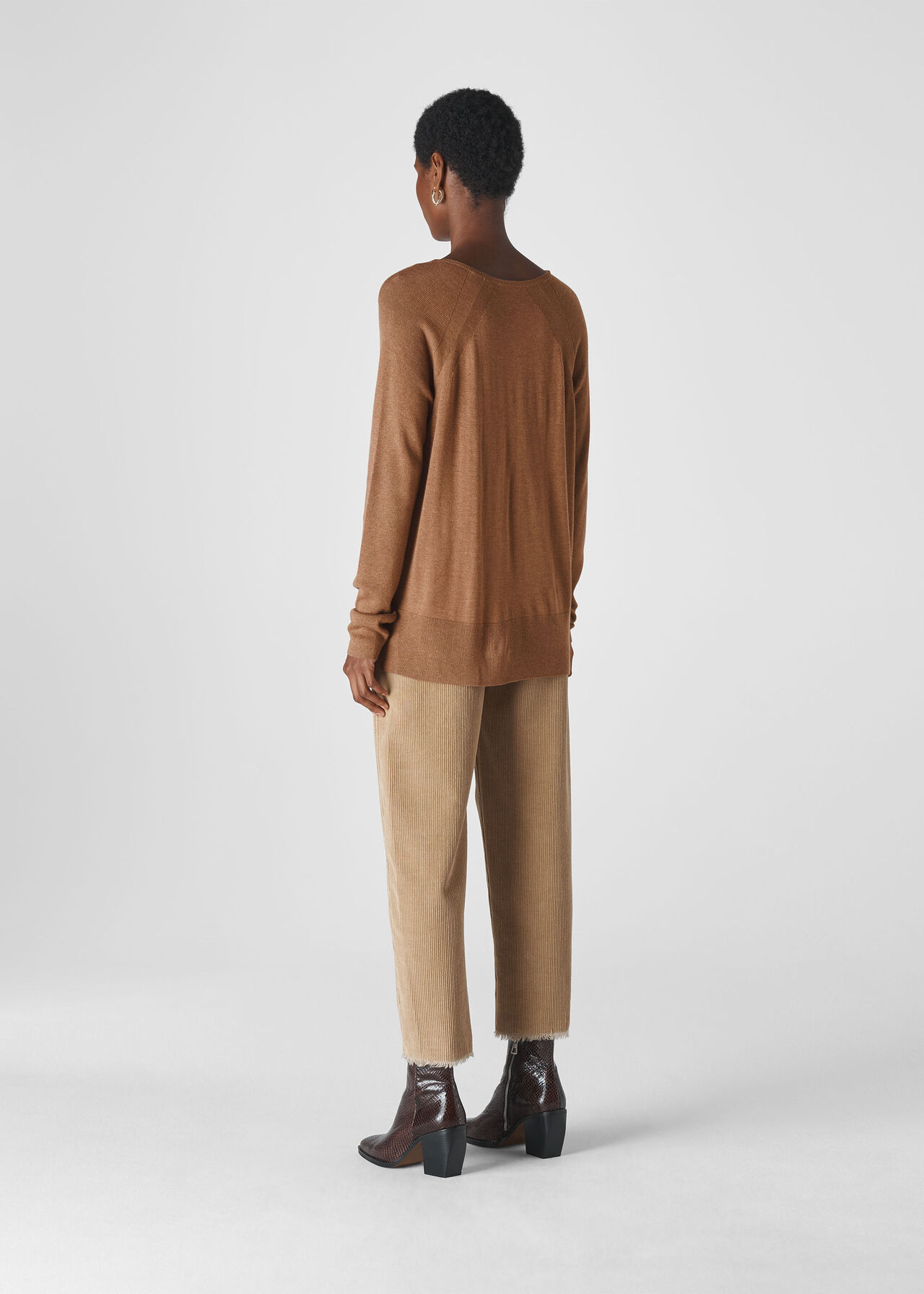 Scoop Neck Silk Mix Knit Camel