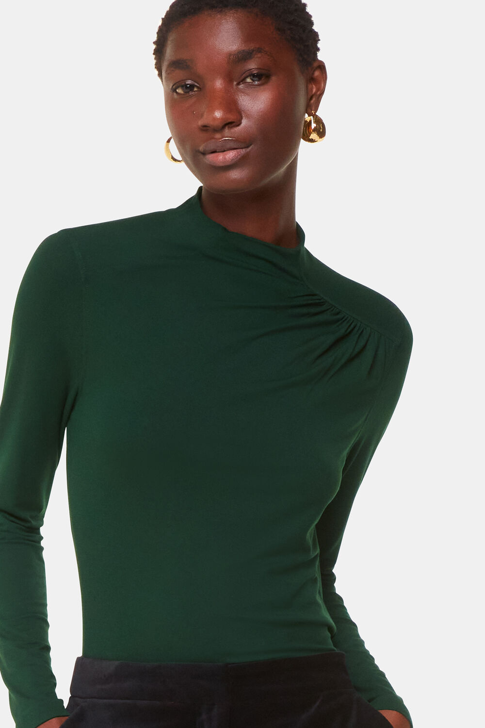 Dark Green Ruched Front Detail Jersey Top