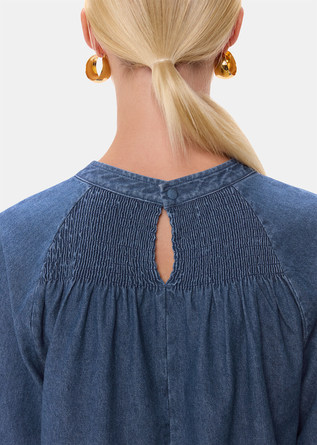 Smocked Denim Blouse
