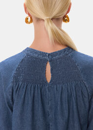 Smocked Denim Blouse