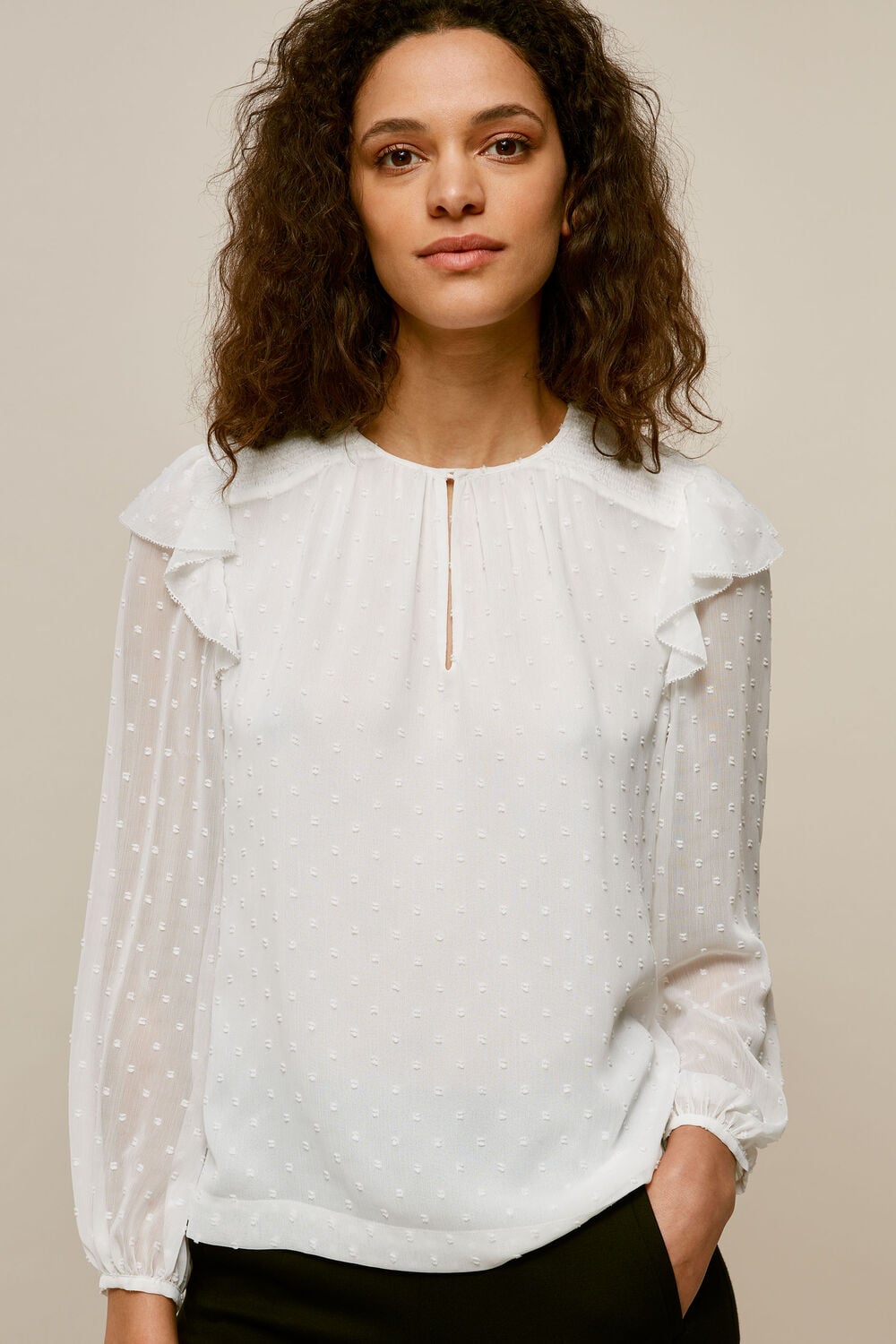 Sophia Dobby Smocked Top Ivory