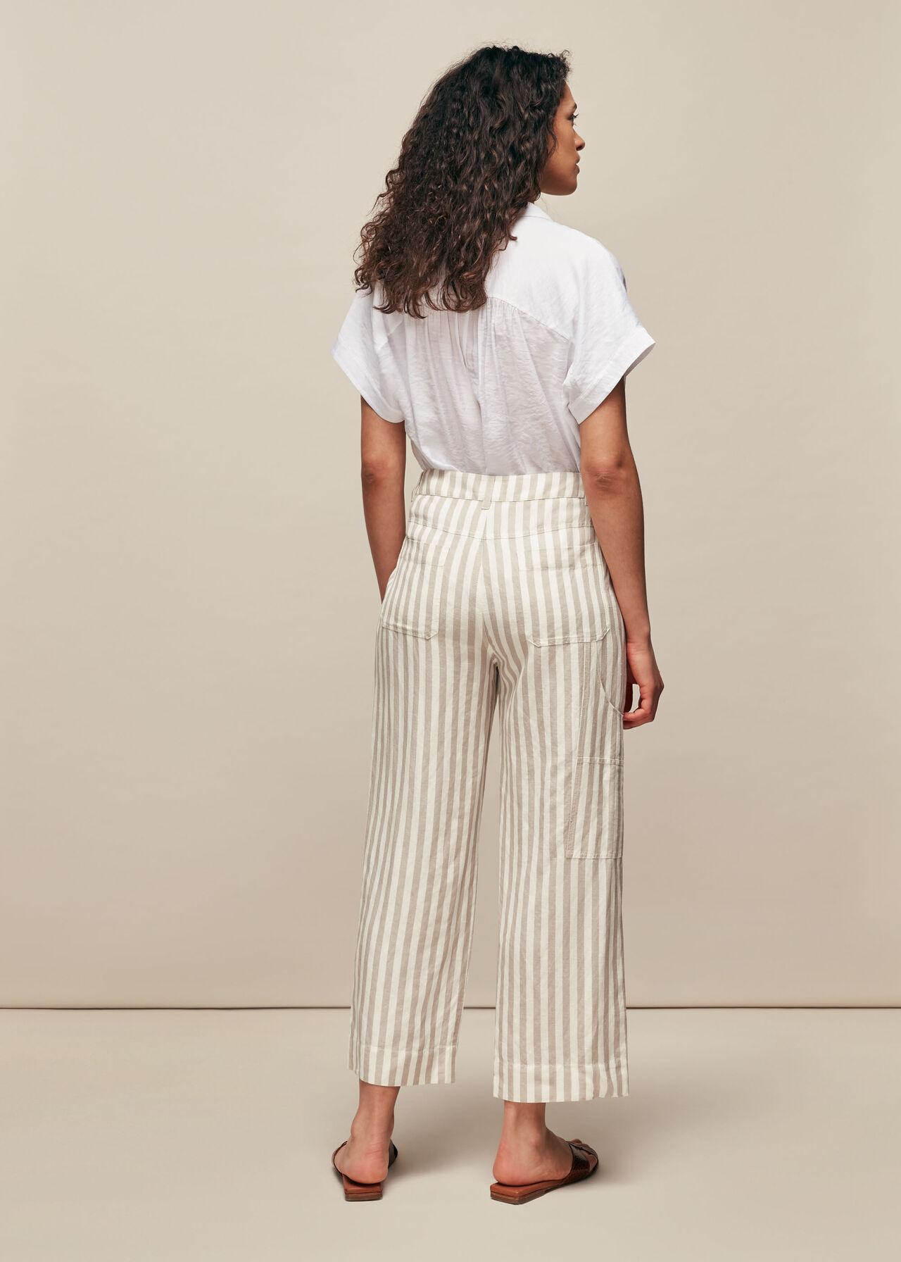 White/Multi Linen Stripe Trouser, WHISTLES