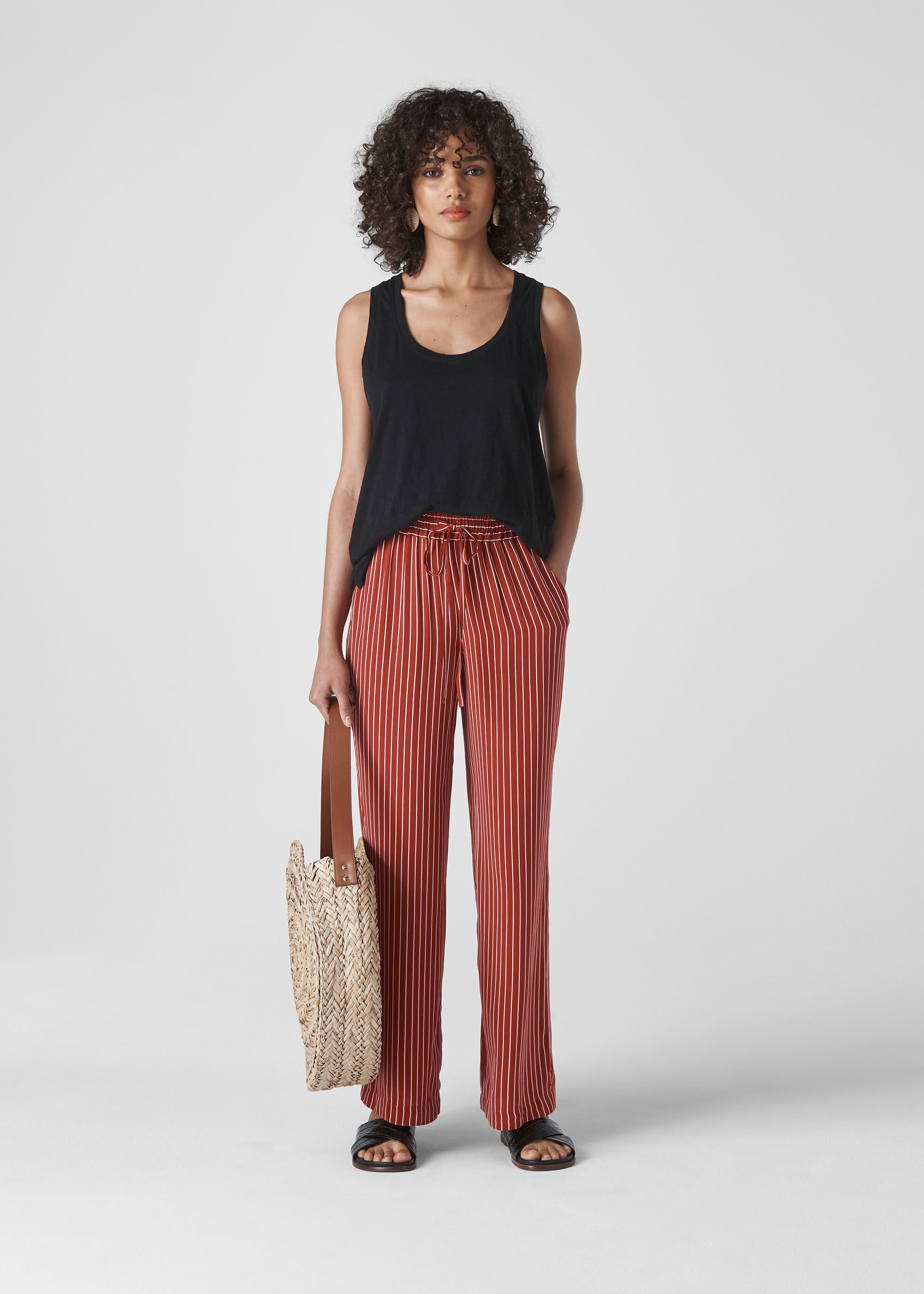 Ladies striped wide shop leg trousers