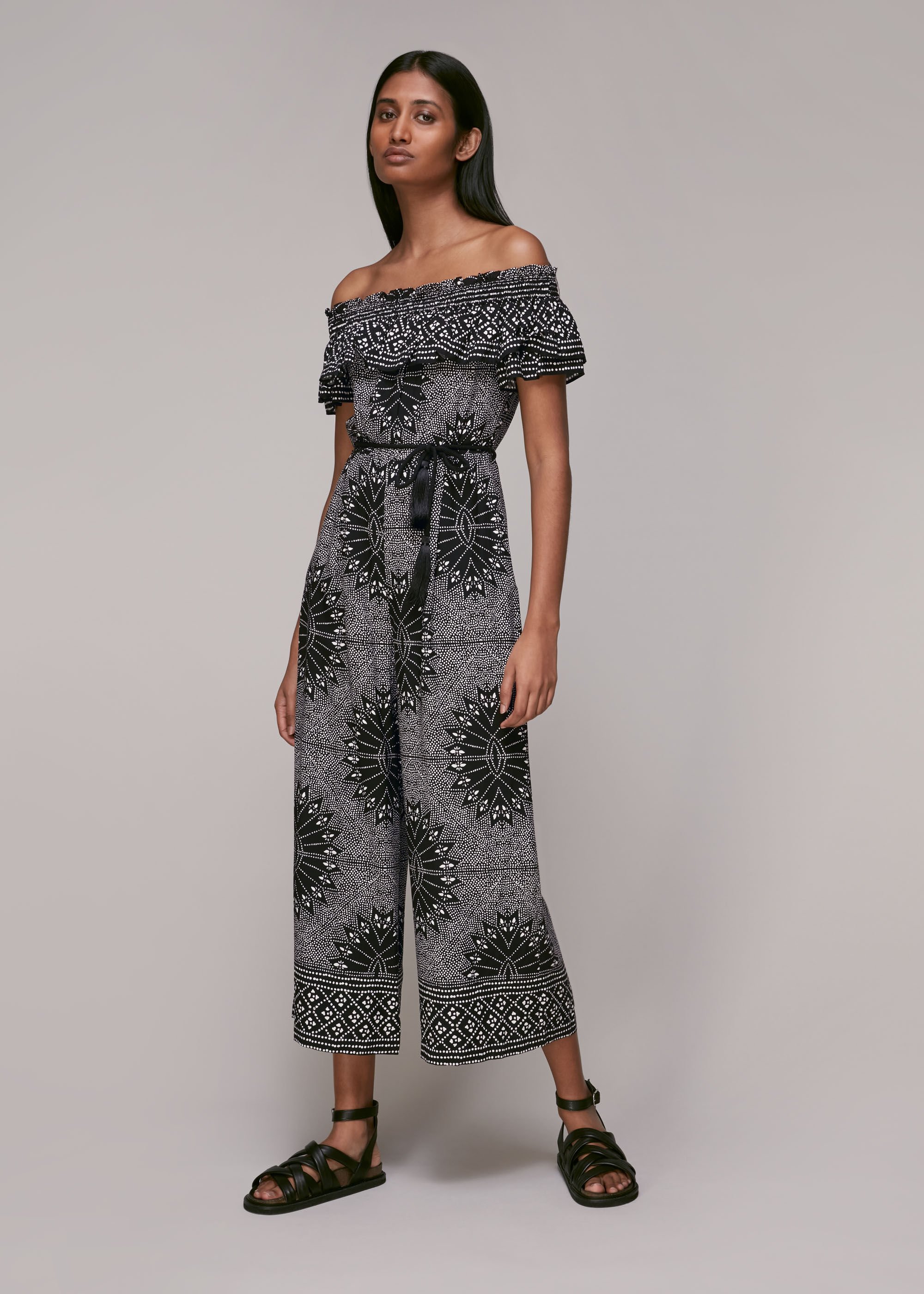 Black and white bardot jumpsuit 2025