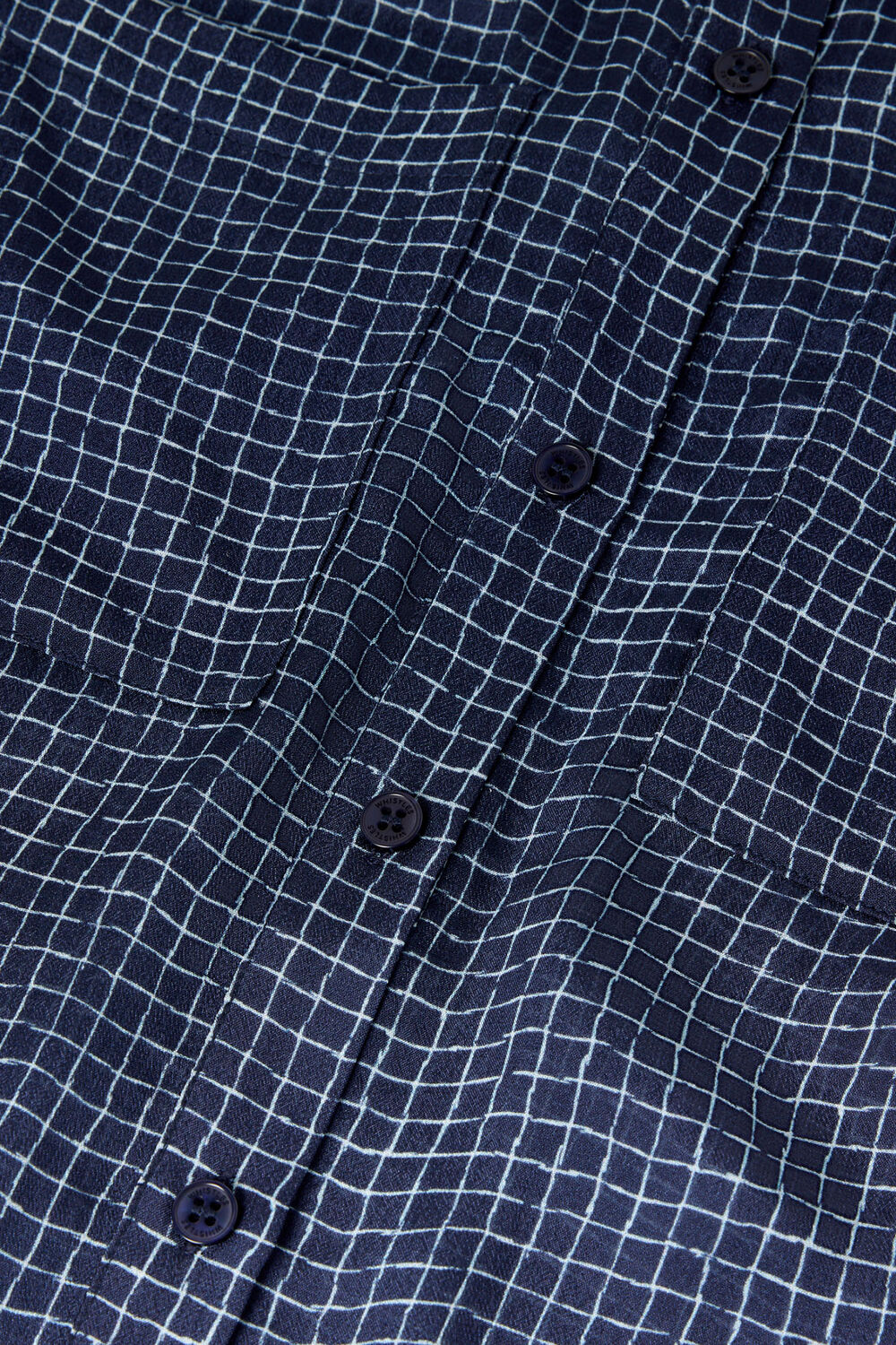 Navy Grid Print Sheer Shirt