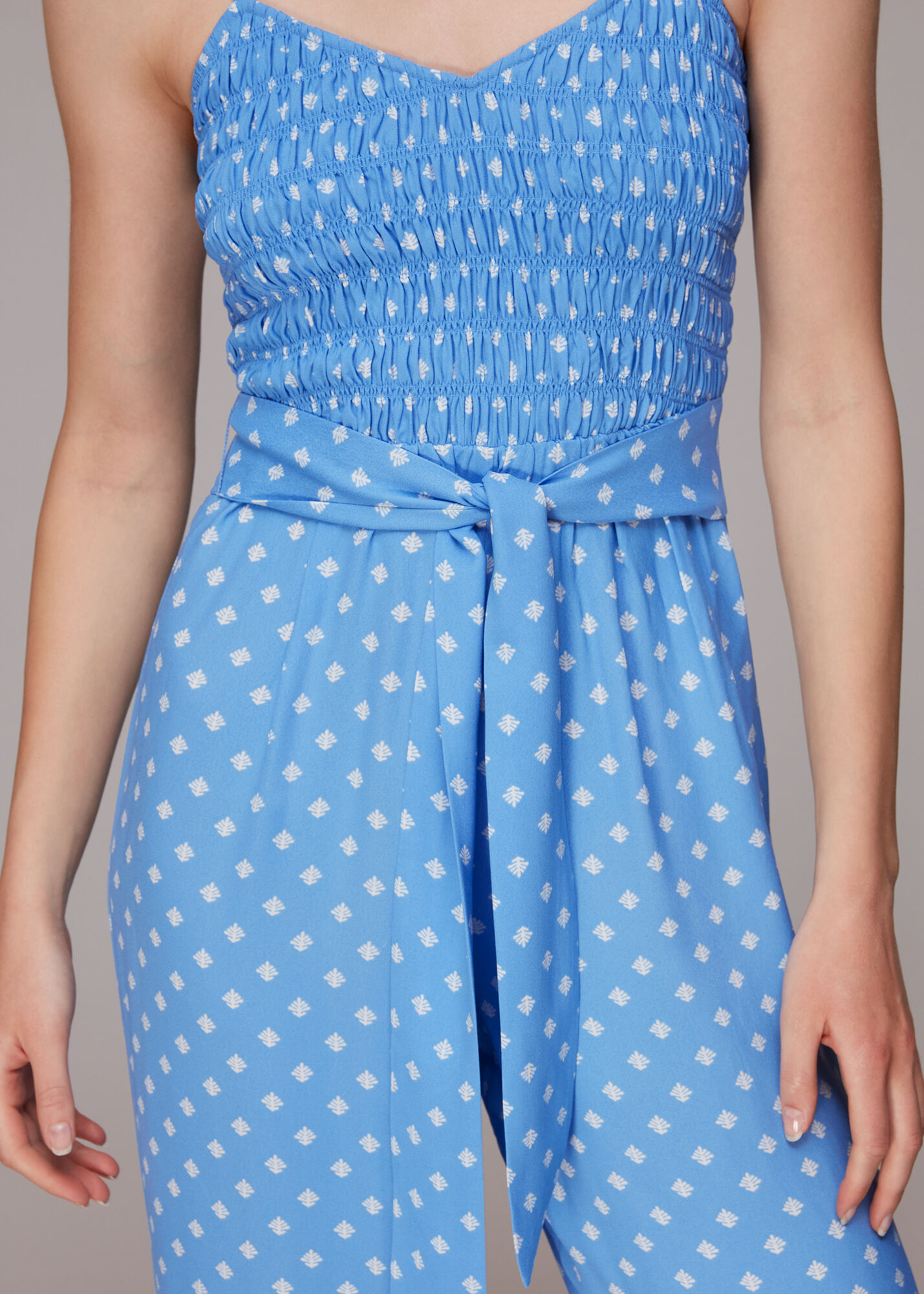 Blue/Multi Rounded Leaf Shirred Jumpsuit WHISTLES Whistles