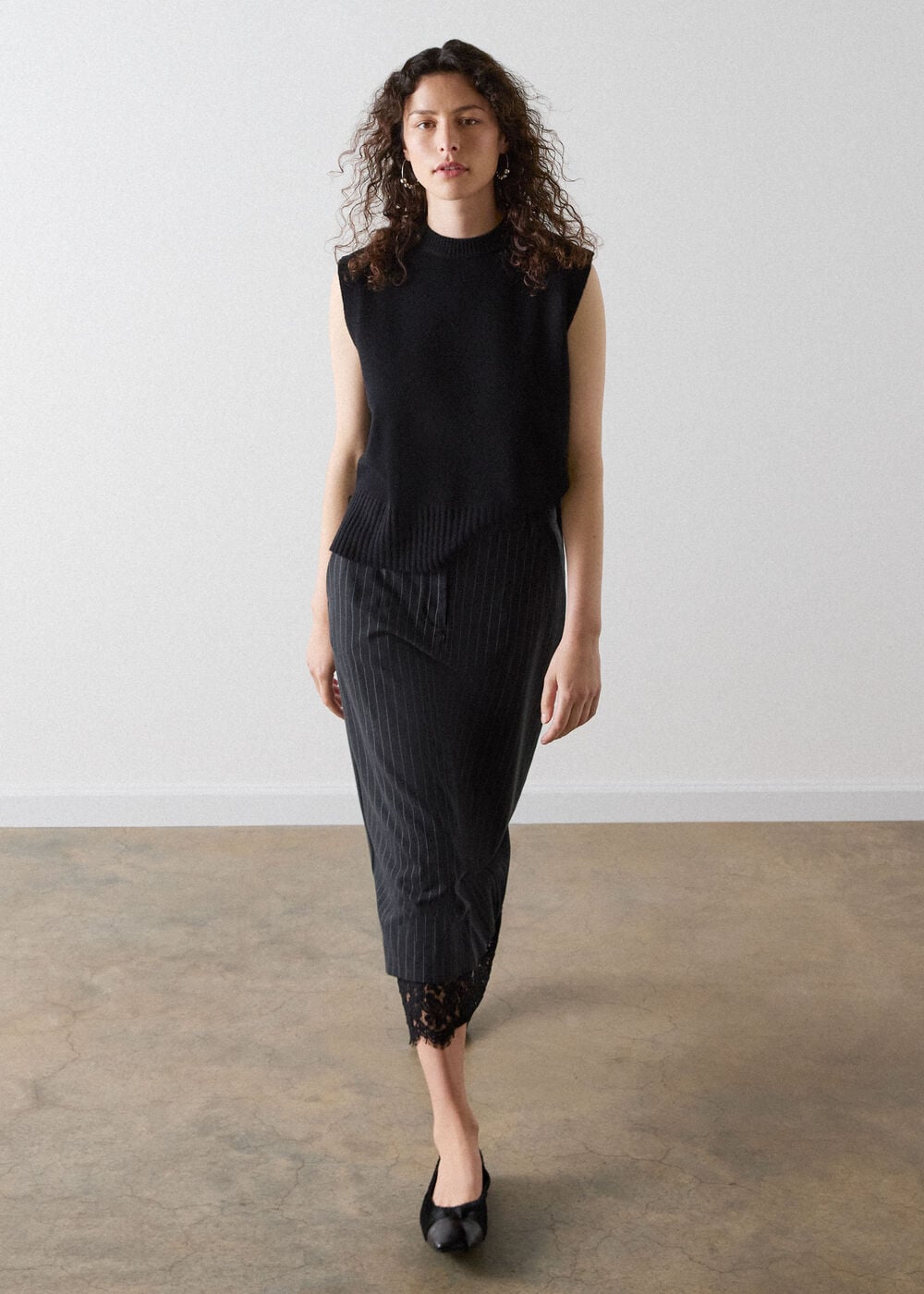 Stripe Detachable Lace Skirt